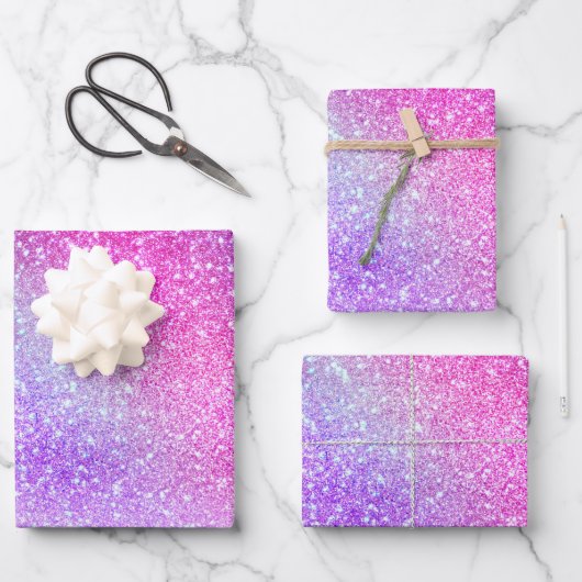 Majestic Pink Lila Nebel Galaxy Glitzer Geschenkpapier Set (Vorderseite)