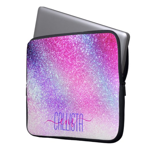 Majestic Pink Lila Nebel Galaxy Glitzer Laptopschutzhülle (Vorderseite Links)