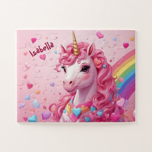 Majestic Pink Unicorn Personalisiert Kids Puzzle (Horizontal)