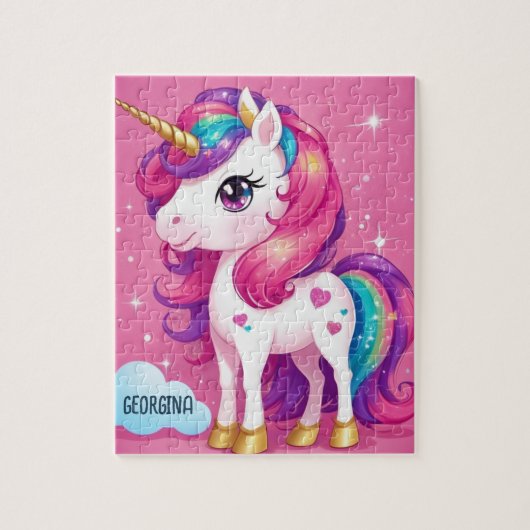 Majestic Pink Unicorn Personalisiert Kids Puzzle (Vertikal)