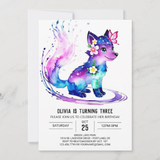 Majestic Pink Wolf Digital Girl Geburtstag Einladung