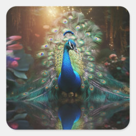 Majestic Plume Peacock Quadratischer Aufkleber