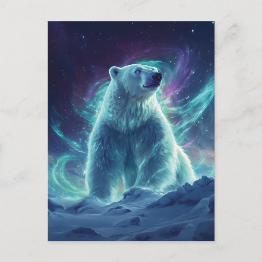 Majestic Polar Bear Design mit Northern Lights Feiertagspostkarte (Vorderseite)
