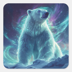 Majestic Polar Bear Design mit Northern Lights Quadratischer Aufkleber