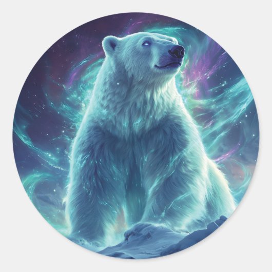 Majestic Polar Bear Design mit Northern Lights Runder Aufkleber (Vorderseite)