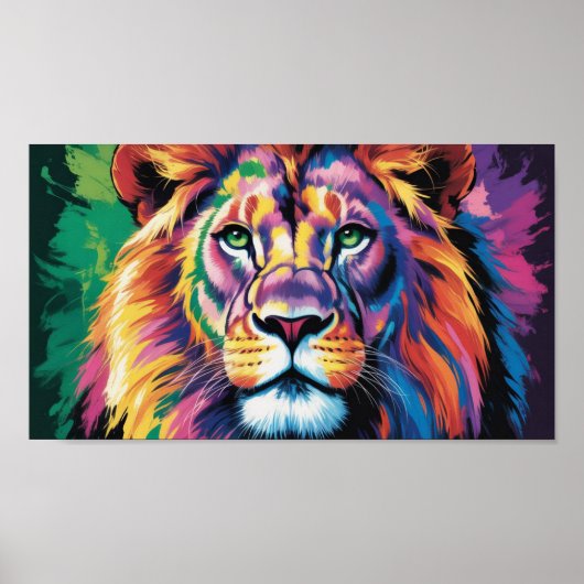 Majestic Rainbow Lion - Abstraktes Wildlife Portra Poster (Vorne)