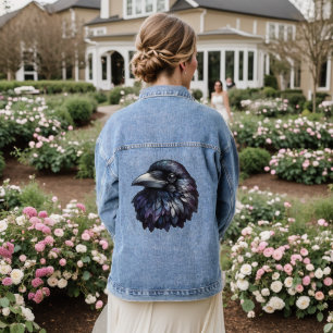 Majestic Raven Portrait - Rabe, Vogel, wild lebend Jeansjacke