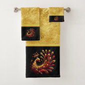 Majestic Red and Gold Peacock Badhandtuch Set (Insitu)