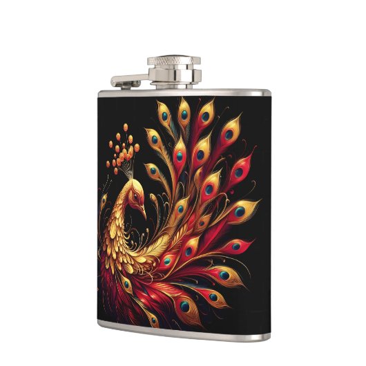 Majestic Red and Gold Peacock Flachmann (Links)