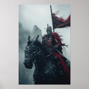 Majestic Red Armored Ritter Reiten Poster