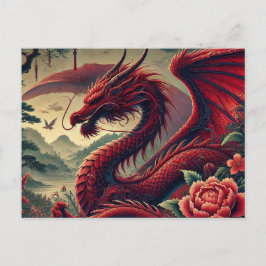 Majestic Red Dragon Postcard - Fantasie Art Postkarte