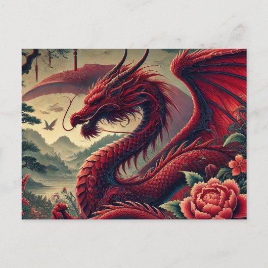 Majestic Red Dragon Postcard - Fantasie Art Postkarte (Vorderseite)