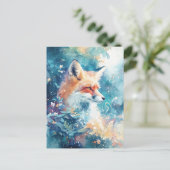 Majestic Red Fox in Teal Botanical Meadow Postkarte (Stehend Vorderseite)