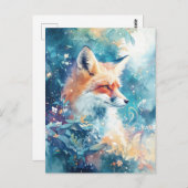 Majestic Red Fox in Teal Botanical Meadow Postkarte (Vorne/Hinten)