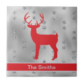 Majestic Red Rentier Buck and Silver Stars Fliese (Vorderseite)
