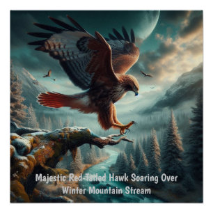 Majestic Red-Tail Hawk Soaring Poster