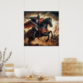Majestic Red Toned Crusade Ritter in Schlacht Poster (Küche)