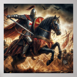 Majestic Red Toned Crusade Ritter in Schlacht Poster