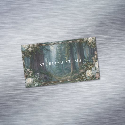 Majestic Redwood Forest Floral Frame Magnetische Visitenkarte (Beispiel)