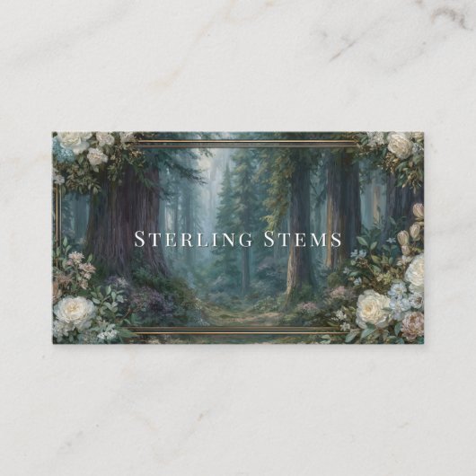 Majestic Redwood Forest Floral Frame Visitenkarte (Vorderseite)