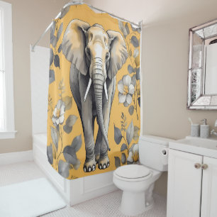 Majestic Regal Elephant Stehend auf gelbblütig Duschvorhang