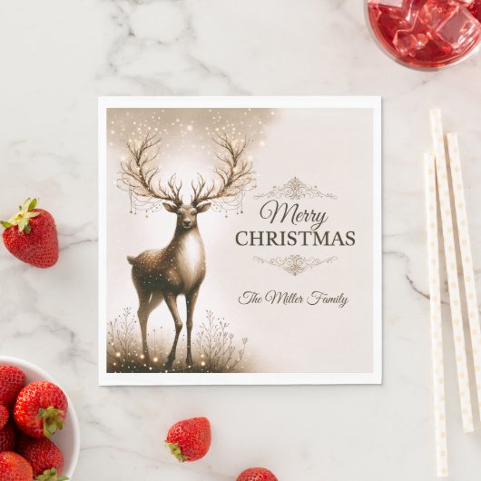 Majestic Reindeer, frohe Weihnachten Personalisier Serviette (Beispiel)