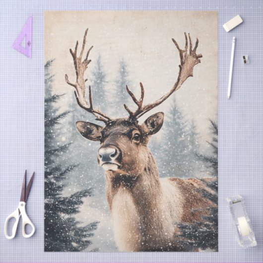 Majestic Rentier im Snowy Forest Decoupage Seidenpapier (Basteln)
