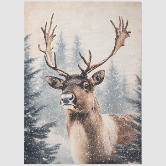 Majestic Rentier im Snowy Forest Decoupage Seidenpapier (Vorderseite)
