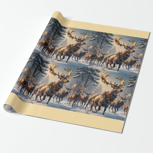 Majestic Rentier in a Winter Wonderland - Matte W Geschenkpapier (Ungerollt)