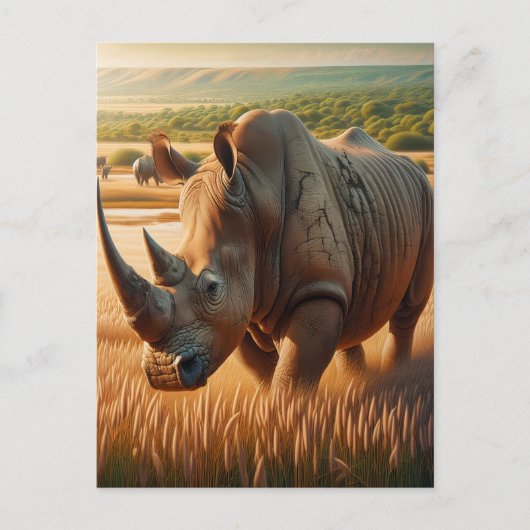 Majestic Rhino Roaming of the Meadows Postkarte (Vorderseite)