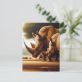 Majestic Rhinos Quenching Thirst Postkarte (Stehend Vorderseite)