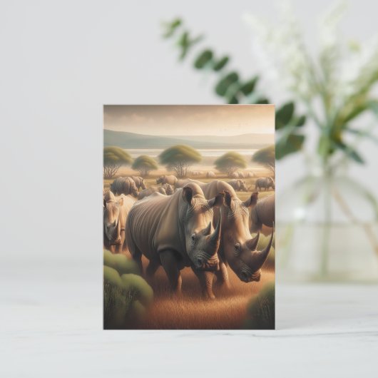 Majestic Rhinos Roaming Postkarte (Stehend Vorderseite)