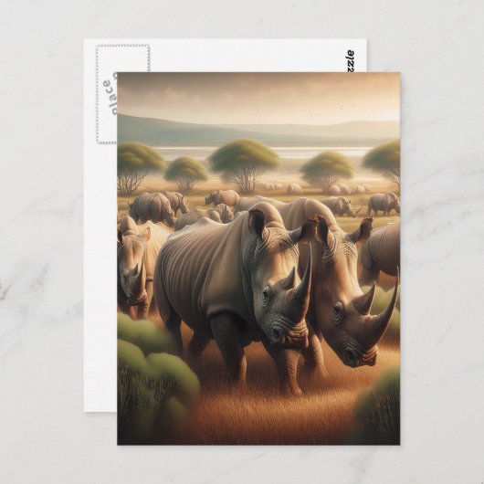 Majestic Rhinos Roaming Postkarte (Vorne/Hinten)