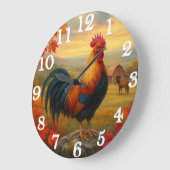 Majestic rooster in rustic countryside große wanduhr (Winkel)