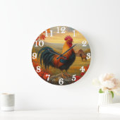 Majestic rooster in rustic countryside große wanduhr (Zuhause)