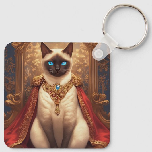 Majestic Royal Siamese Cat Portrait Schlüsselanhänger (Rückseite)
