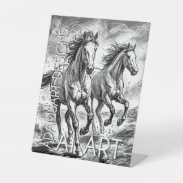 Majestic Running Horses Black and White Sketch Sockelschild