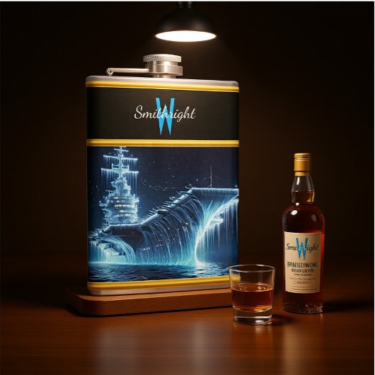 Majestic-Schiff aus Eiswasser bei Nacht Flachmann