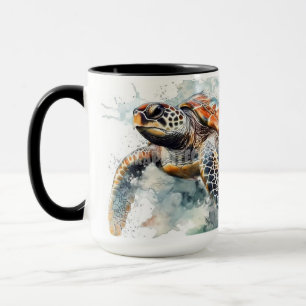 Majestic Sea Turtle Watercolor Splash Illustration Tasse