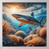 Majestic Shark Glide Through Coral Wonderland Poster (Vorne)