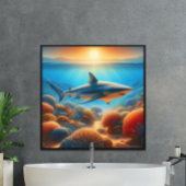 Majestic Shark Glides Above Vibranly Coral Garden Poster