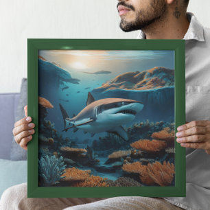 Majestic Shark schlängelt sich durch Meerestiefen Poster