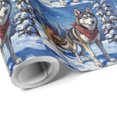 Majestic Siberian Husky Pulling Christmas Sled Geschenkpapier (Rolleneckpunkt)