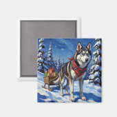 Majestic Siberian Husky Pulling Christmas Sled Magnet (Vorderseite/Rückseite)