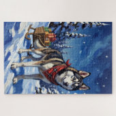 Majestic Siberian Husky Pulling Christmas Sled Puzzle (Horizontal)