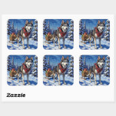 Majestic Siberian Husky Pulling Christmas Sled Quadratischer Aufkleber (Blatt)