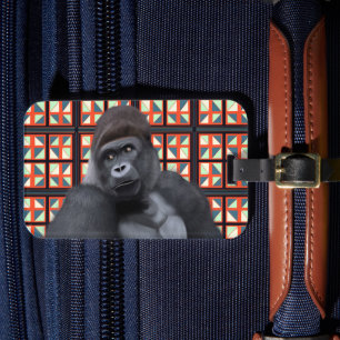 Majestic Sitting Gorilla auf roter Geometrie Gepäckanhänger