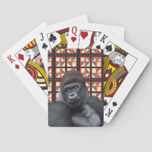 Majestic Sitting Gorilla auf roter Geometrie Spielkarten