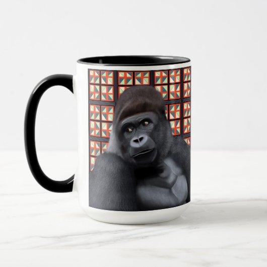 Majestic Sitting Gorilla auf roter Geometrie Tasse (Links)