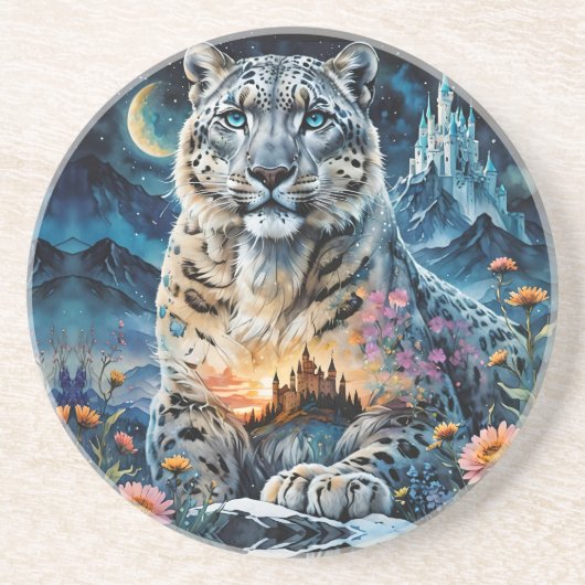 Majestic Snow Leopard - Burg - Mond, Getränkeuntersetzer (Vorne)